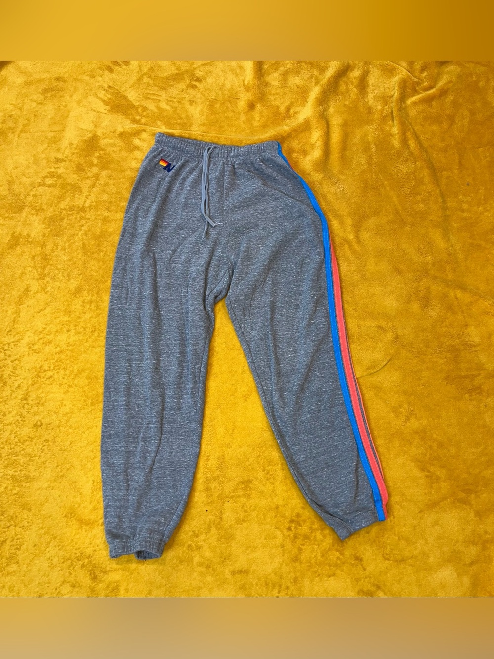 Aviator Nation Heather Gray Joggers with Blue & Pink Side Stripes